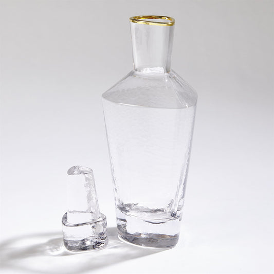 Hammered Clear Decanter with Gold rim