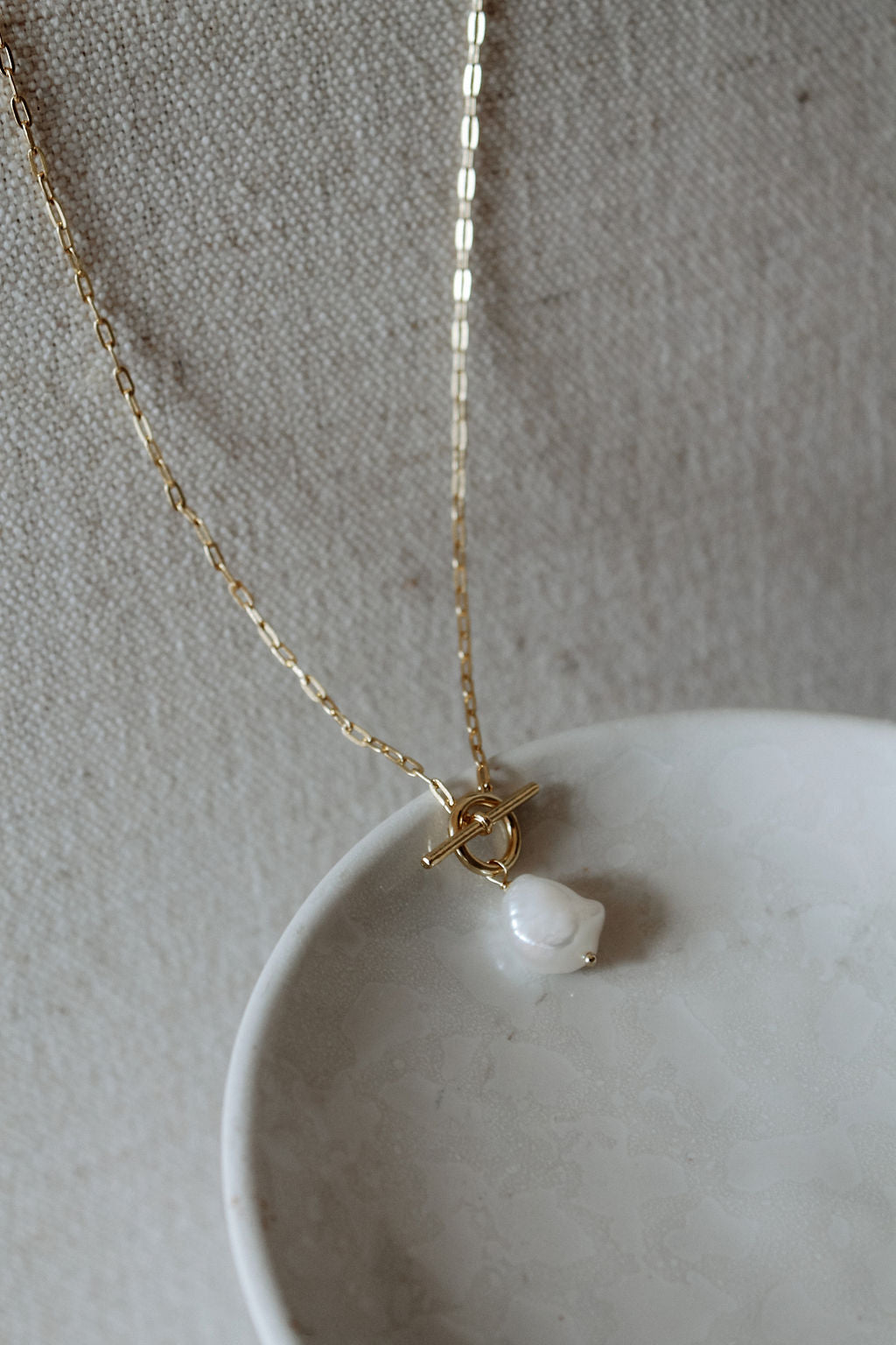 Pearl Paperclip Toggle Necklace