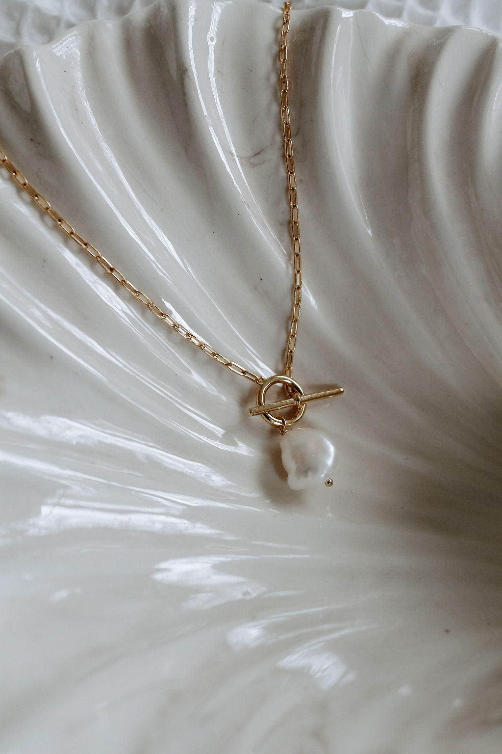 Pearl Paperclip Toggle Necklace