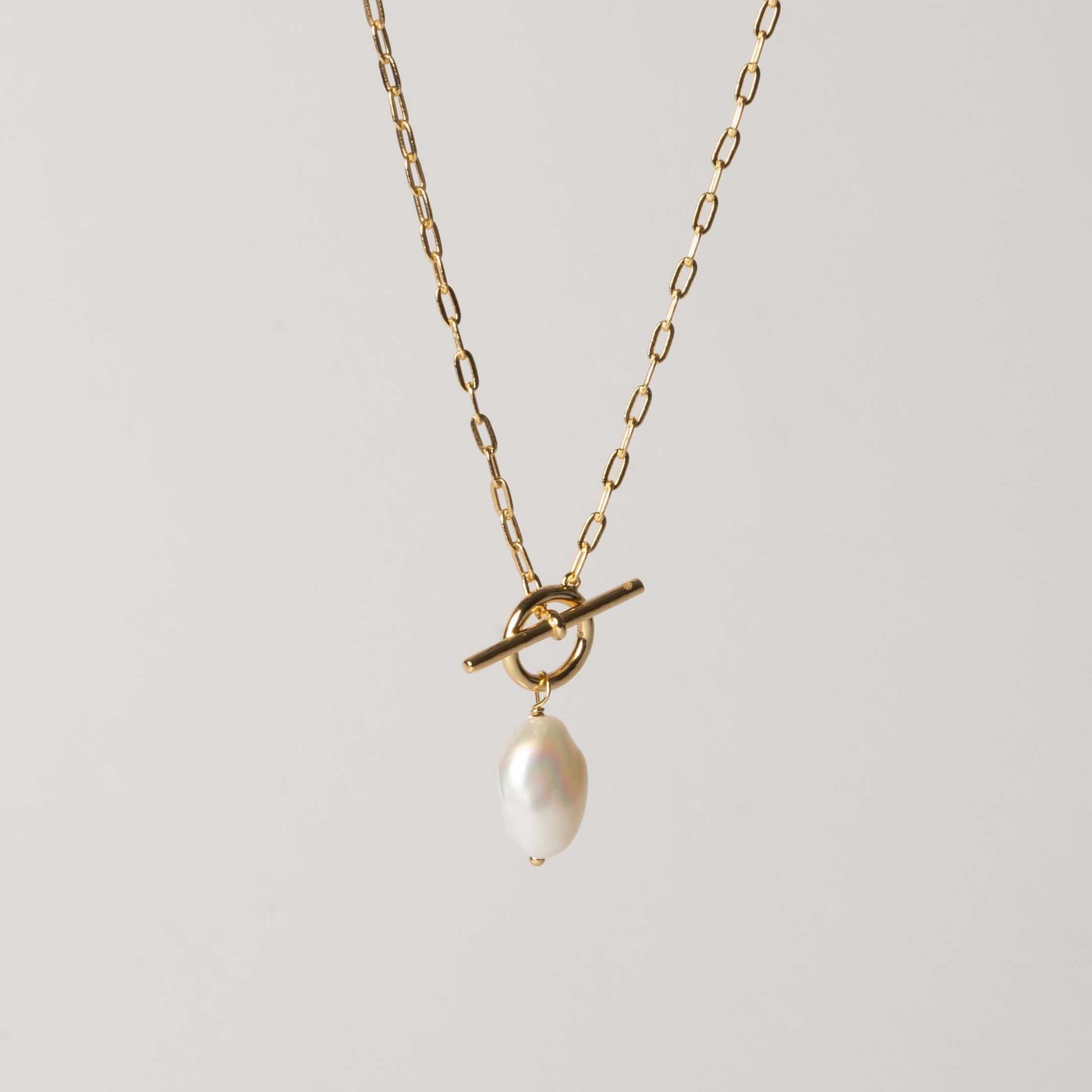 Pearl Paperclip Toggle Necklace